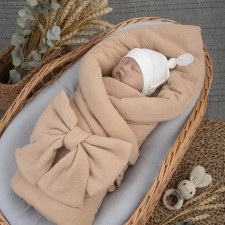 Одеяло-конверт на выписку KinDerLitto «Муслин №2», с бантом на резинке, 90х90 см, цвет песочный