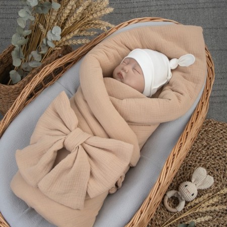 Clobe blanket for discharge Kinderlitto “Muslin No. 2”, with an elastic band, 90x90 cm, sandy color