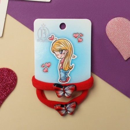 Hair gum "Tenderness" (set 2 pcs) butterfly, 4 cm, red