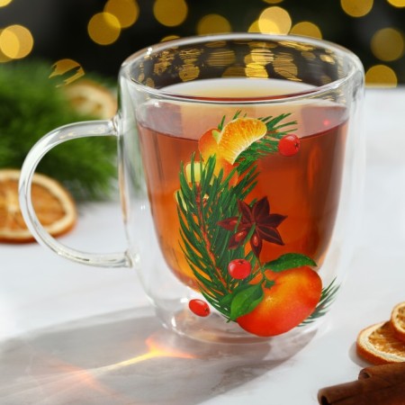 Glass mug with double walls "Fragrance of the holiday", 300 ml