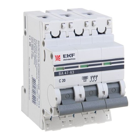 Automatic circuit breaker EKF Proxima, 3P, modular, 20 A
