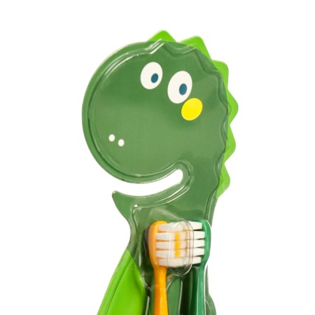 Set of children's toothbrushes dinosaurus, green and orange-2