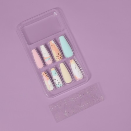 Follow nails "Abstraction", 12 pcs, with adhesive plates, ballerina form, multi -colored-1