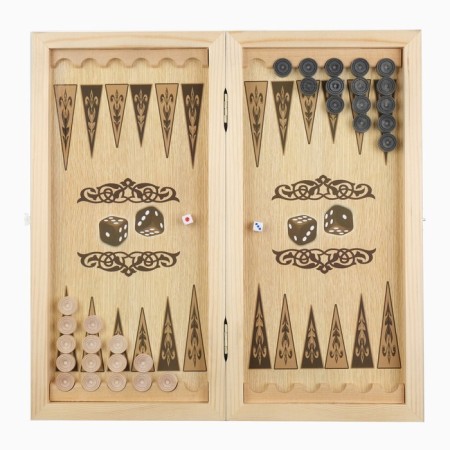 Backgammon "red pattern", wooden board 40 x 40 cm, with a field for playing checkers-1