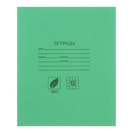 Notebook 12 sheets in the green cover cage, density 60 g/m2, whiteness 92%