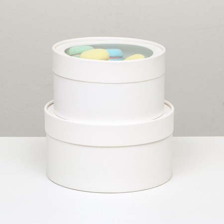 Set 2 in 1 round boxes "white" with a window, 21 x 11 - 18 x 10 cm-2