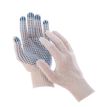 Workers, m/b gloves, knitting 7 class, 3 threads, size 9, with PVC dots, white