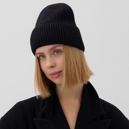 Women's hat minku with lapel, size 54-56, black color