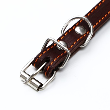 Leather collar on synthetic winterizer, Hedgehog 36 x 1.5 cm, Osh 20-30 cm, brown-5