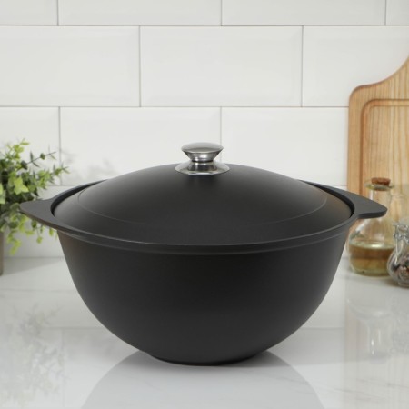 Kazan, 7 l, metal cover, cast pens, anti -stick coating, black color