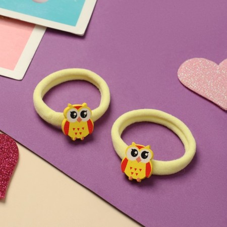 Hair gum "Melody" (set 2 pcs) owl, 4 cm, yellow-1