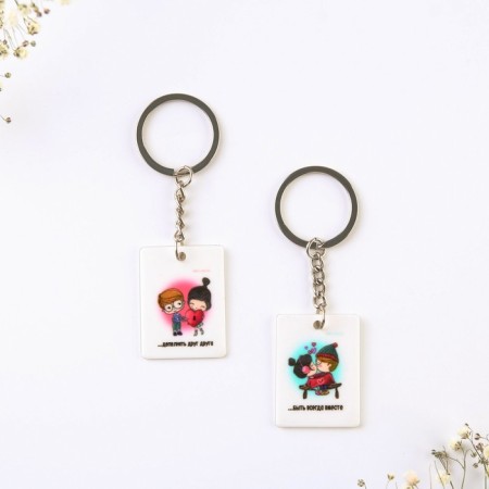Key keychain “Our love is...”, acrylic, 13.3 x 8-2