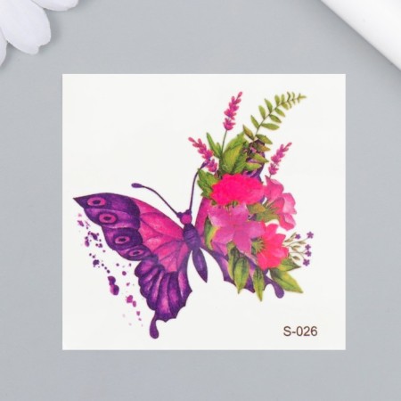 Tattoo on the body color "butterfly with a flower wing" 6x6 cm