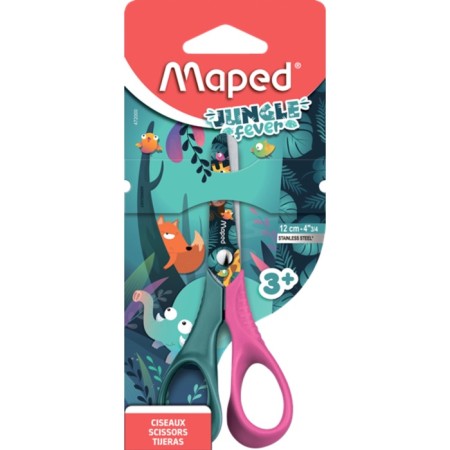 Baby scissors 12 cm Jungle Fever Vivo, ergonomic 3D rings, rounded blades, mix-1