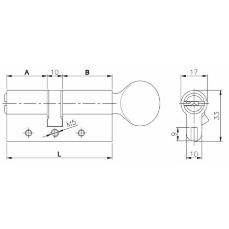 The cylinder mechanism Kale 164 dbm-e/90, 40x10x40 mm, with a turntable, 5 keys, color nickel-1