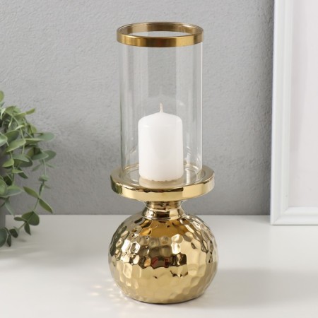 Ceramics candlestick, glass for 1 candle "Lodzhuar" d = 8 cm gold 10.5x10.5x26 cm-3