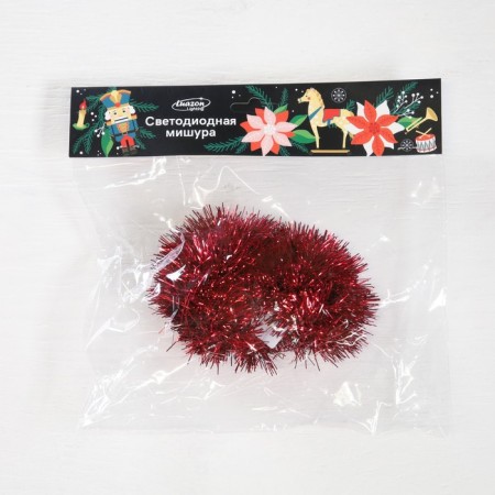 Garland "Mishura" 1 m dew, IP20, red thread, 22 LED, 6 layers, d = 7 cm, white glow, CR2032X2-3