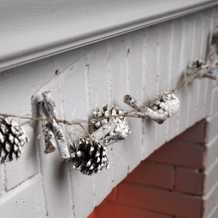 Garland “thread” 1.5 m dews with nozzles “cones and branches”, IP20, silver thread, 30 LED, glow warm white, CR2032x2-1