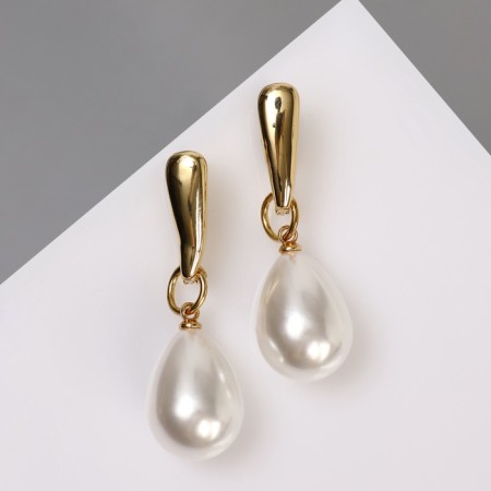 Earrings with pearls "Grace" chubby drop, white color in gold-1