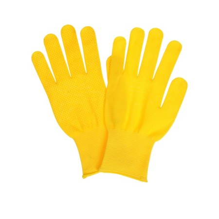 Workers, m/b gloves, with nylon thread, with PVC dots, size 9, yellow, Greengo-1