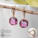 Earrings with “Illusion” rhinestones, a smooth square, raspberry-purple color in gold