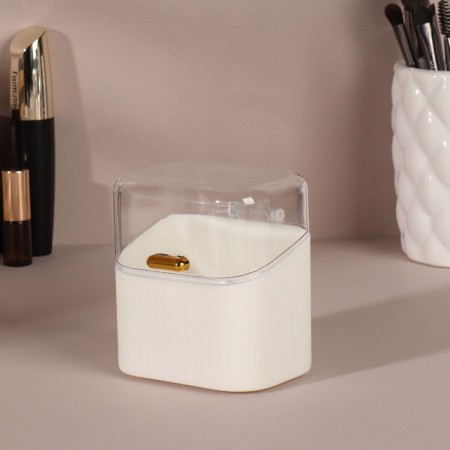 Organizer for cotton sticks, with a lid, 8.5 × 8 × 6.5 cm, white/transparent color-2
