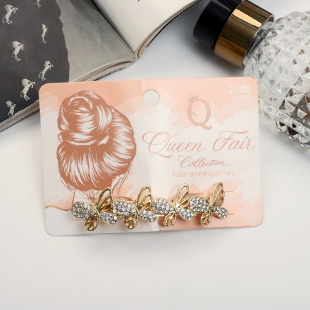 Halfish hair clip "Aelita" butterflies shine, 7 cm, gold-2