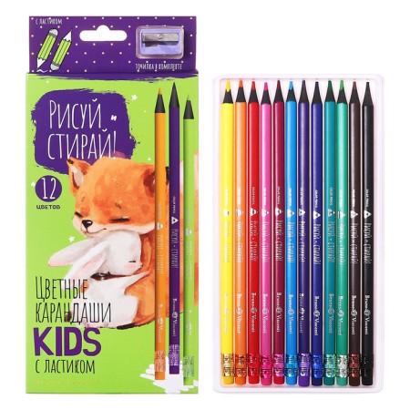 Pencils 12 colors BrunovisConti draw and wash, plastic with an eraser and a sharpener, mix-6