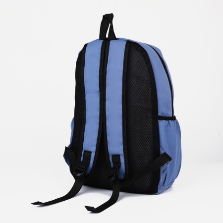 A backpack with a zipper, 3 outer pockets, blue color-4