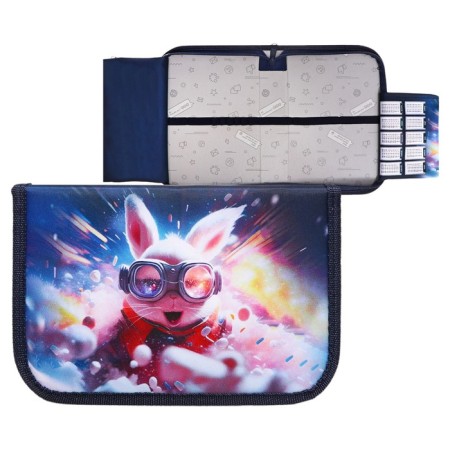 Penal 1 section 140 x 210 x 40 mm, folding pocket and cosmetic bag, fabric, calligrata topontent "Super Hare"