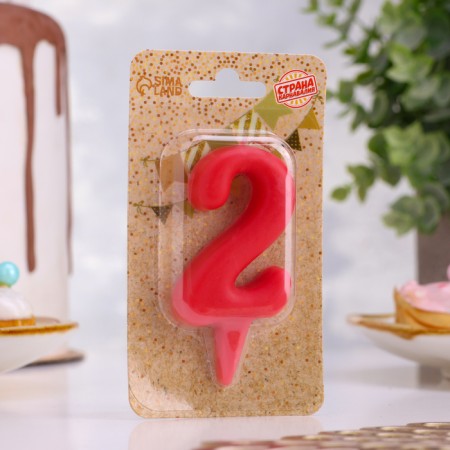 Candle for the cake the figure "Oval" "2", red, 5.5 cm-2