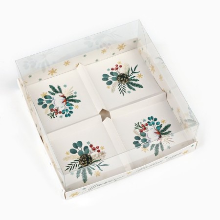 Box for Musser cakes "Cozy New Year", 17.8 x 17.8 x 6.5 cm, New Year-2