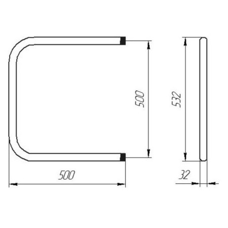 Water heated towel rail, P-shaped, 500x500 mm, D = 32 mm-1