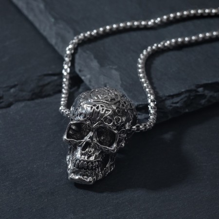 Pendant "Skull" with a pattern, color black silver, 70 cm-4