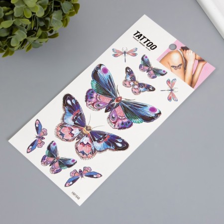 Tattoo on the body color "Pink-lilac butterflies" 10x20.5 cm-1