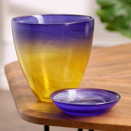 Flower pot with pallet No. 2 "Aleb" yellow-violet, 0.85 liters-1