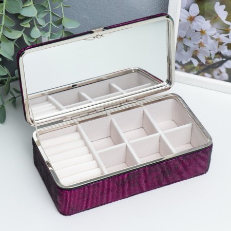 Casket to the leatherette for jewelry "Small squares. Violet" 6x9.8x18.5 cm-1
