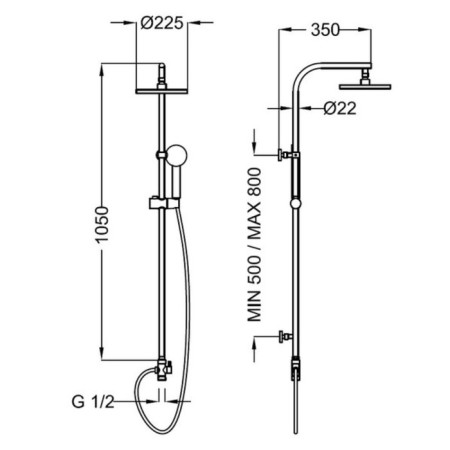 The shower system Zipponi, with a round upper shower and manual watering can in the kit, color chromium-1
