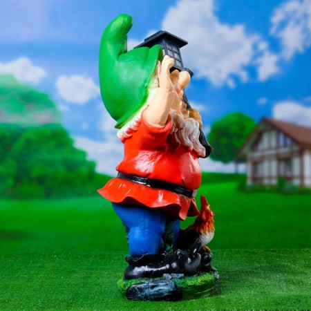 Garden Light "Dwarf with a lantern and a rooster" 31x23x56cm-3