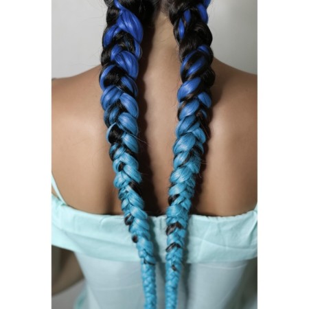 Zumba Kanecalon two -tone, corrugated, 60 cm, 100 g, blue/blue color (#by42)-5