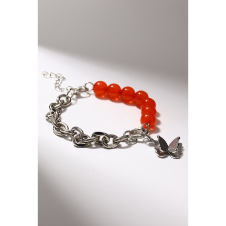 Bracelet "Butterfly" field, red color in silver, l = 16 cm-2