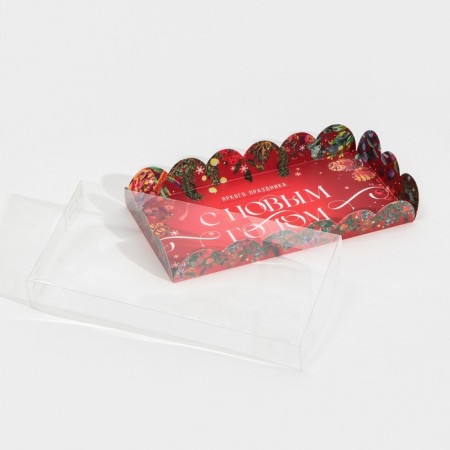Box for confectionery products with PVC Bright holiday lid, 10.5 x 21 x 3 cm, New Year-3