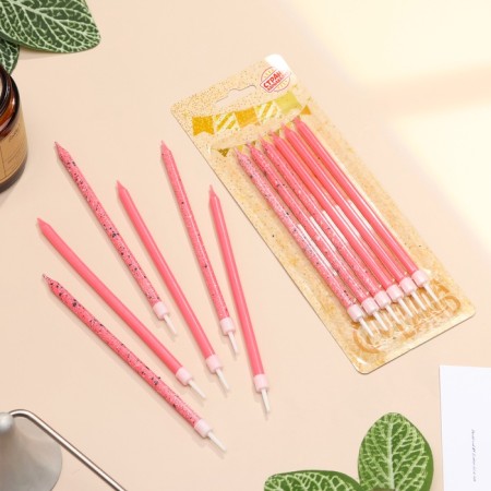 Candles for the cake "Brilliant party", 6 pcs, pink, high-1