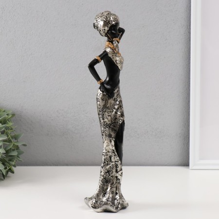 Polystone souvenir "African in a silver robe with flowers" 11.5x8x36 cm-1