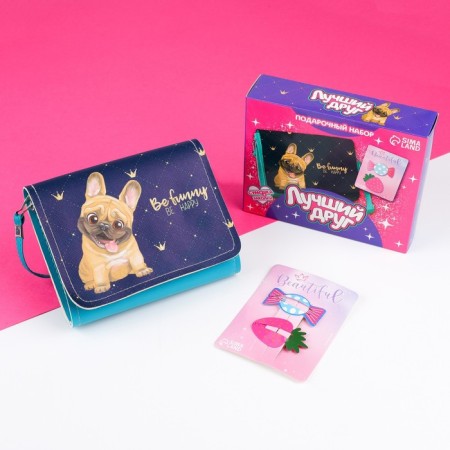 Gift set for the girl "Best Friend", a bag with hairpins, blue-1