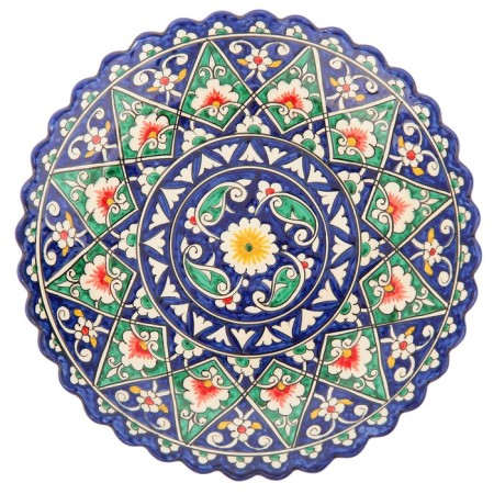 Plate of the Rishtan ceramics "Flowers", blue, embossed, 25 cm-1