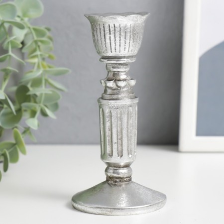 Polystone candlestick for 1 candle "Retro. Column" silver 13.5x6.5x6.5 cm-1