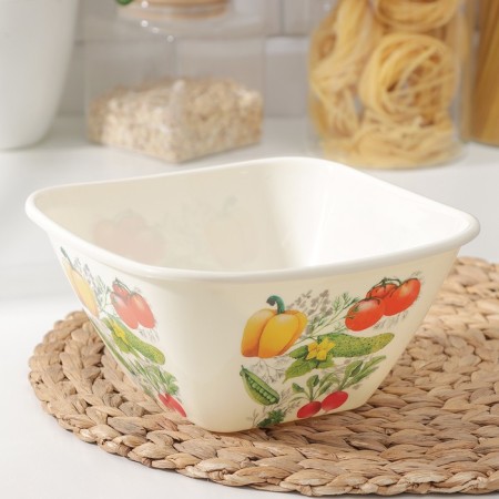 Plastic bowl bergamo, 2 l, 20.2 × 20.2 × 9.8 cm, with decor, light color color