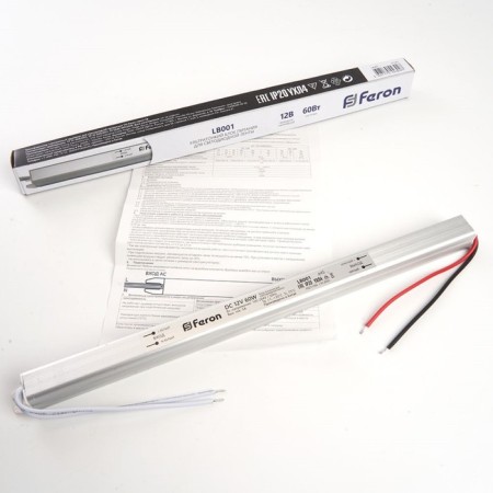 Electronic transformer for 12 W LED tape, Feron, LB001, 5A, 60 W-1