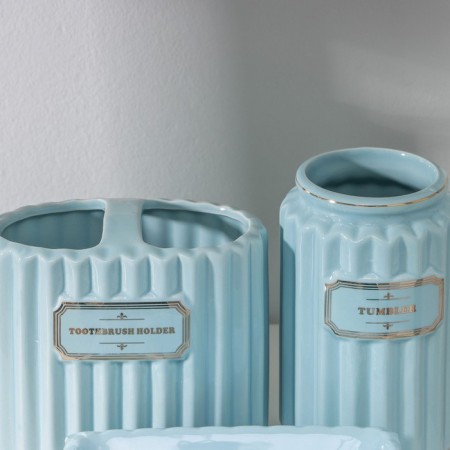 A set of accessories for the Classic bathroom, 4 items (350 ml dispenser, soap dish, 2 glasses), blue color-2